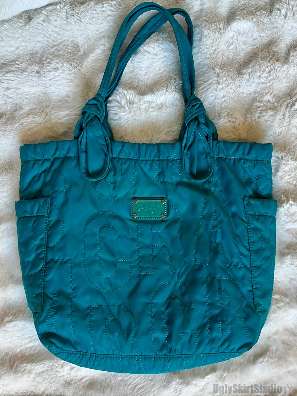 Marc by Marc Jacobs Teal Pretty Nylon Tate Tote - Quilted Logo Bag